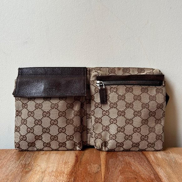 Gucci Handbags - Gucci GG Canvas Vintage Double Pocket Waist Bag Brown